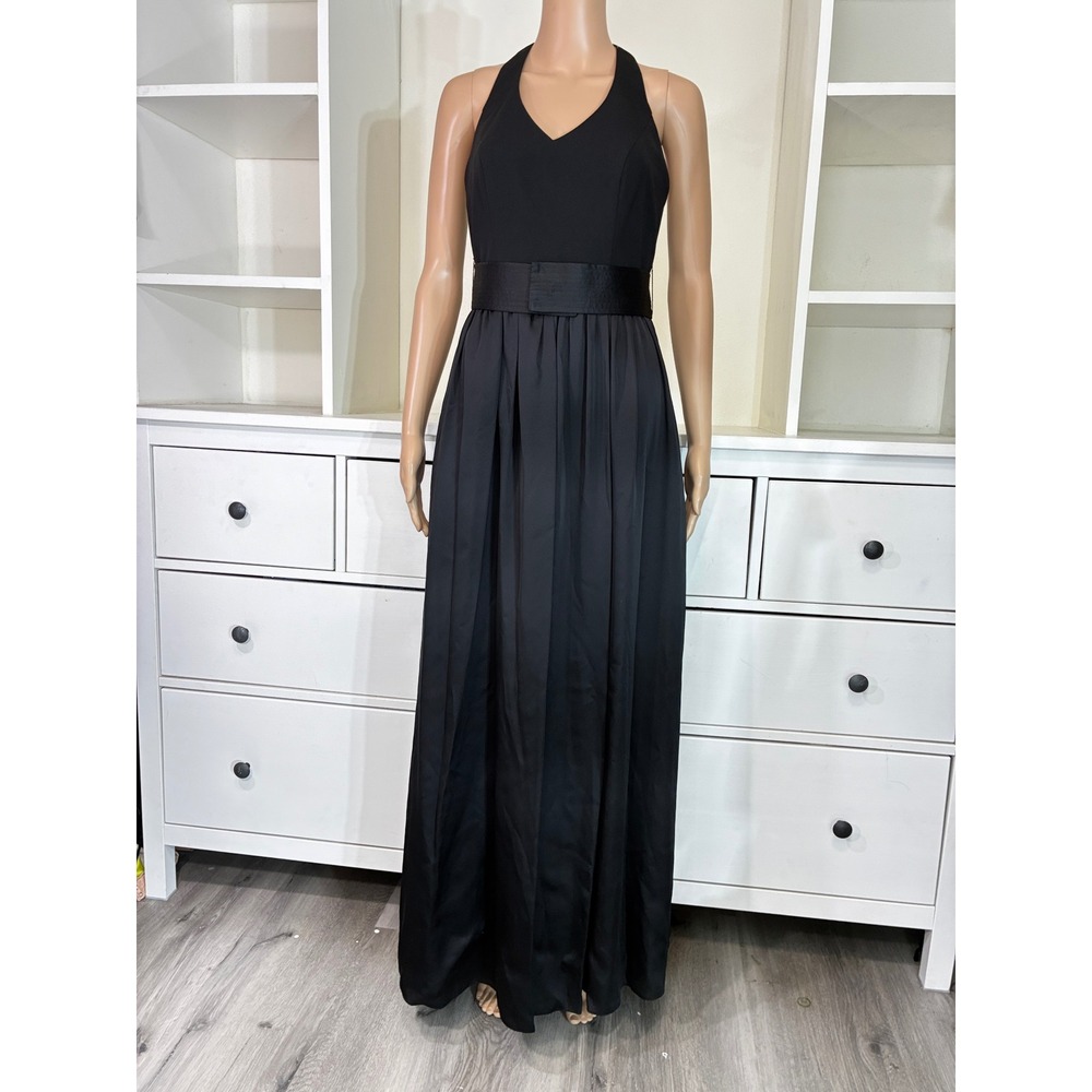 White by Vera Wang Black Halter V-Neck T-Back Bow Maxi Gown Dress Size 4